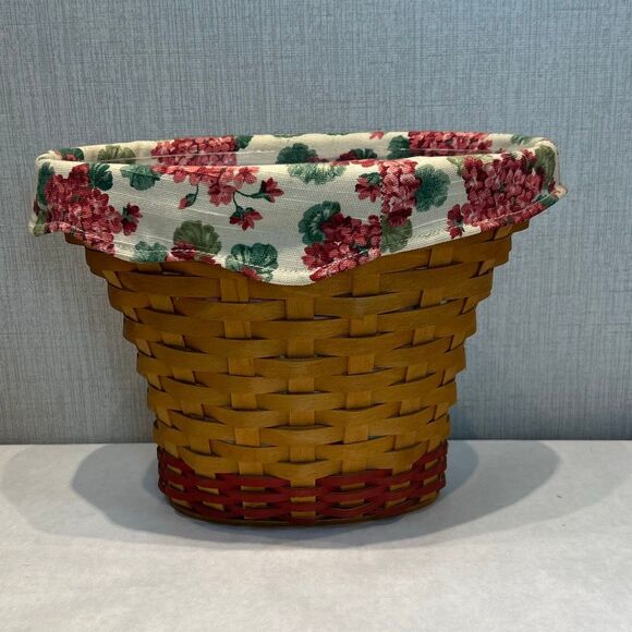 Longaberger Geranium Basket May 2002 Plastic Liner Floral Cloth Oval Cranberry P - Picture 3 of 10